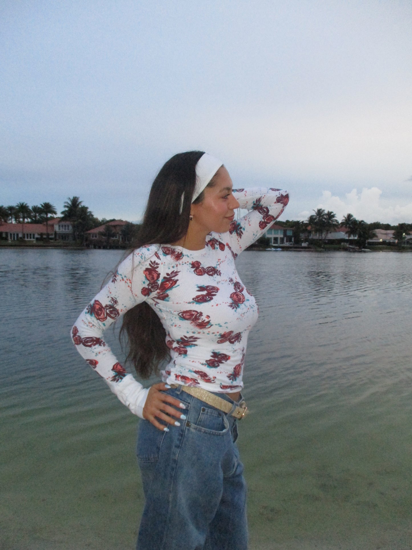 White floral Arizona long sleeve