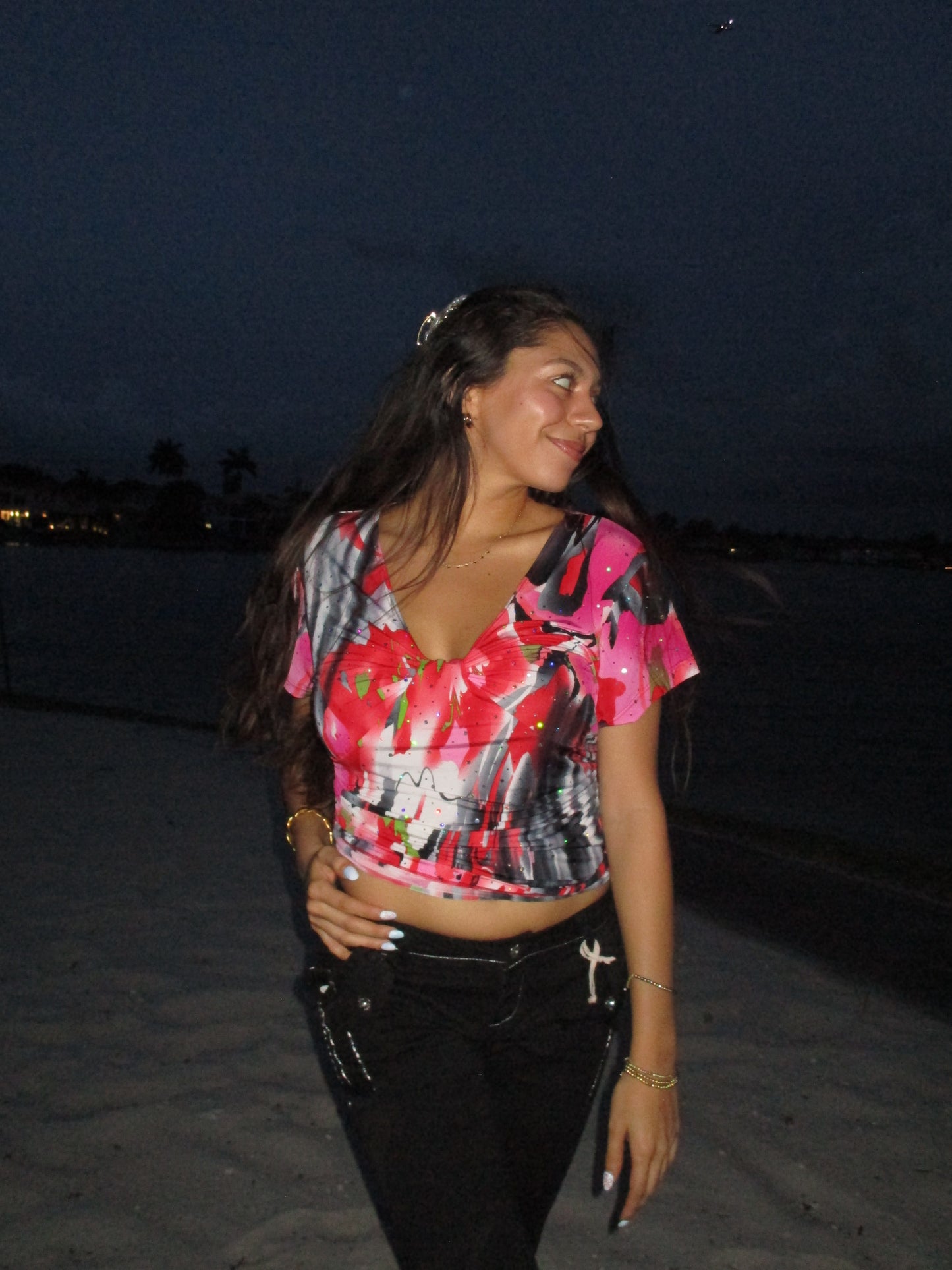 Reworked colorful abstract blouse