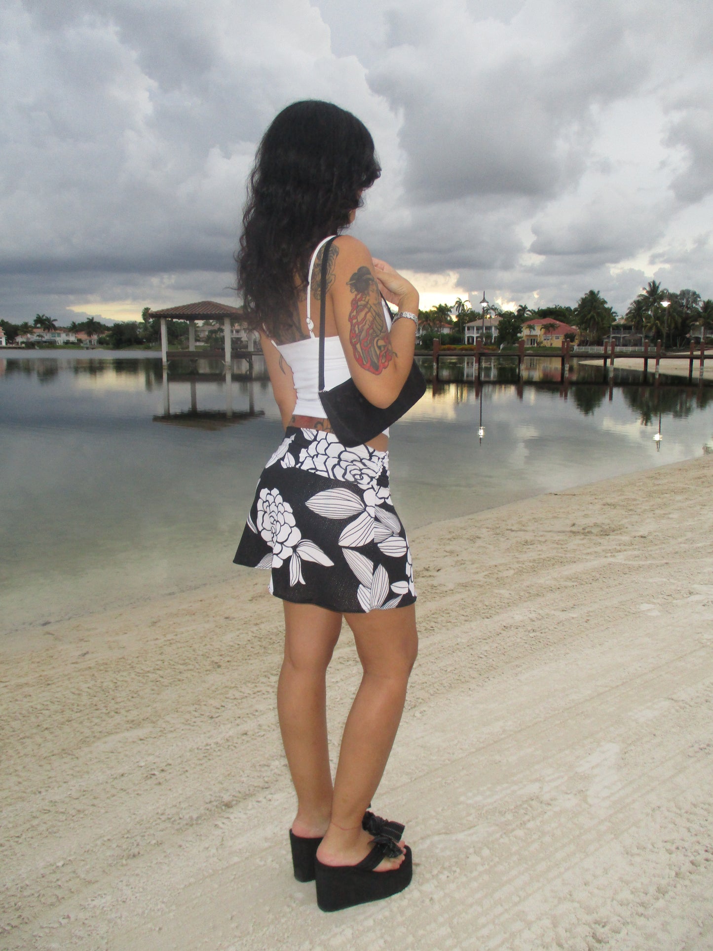 Reworked black/White floral skirt
