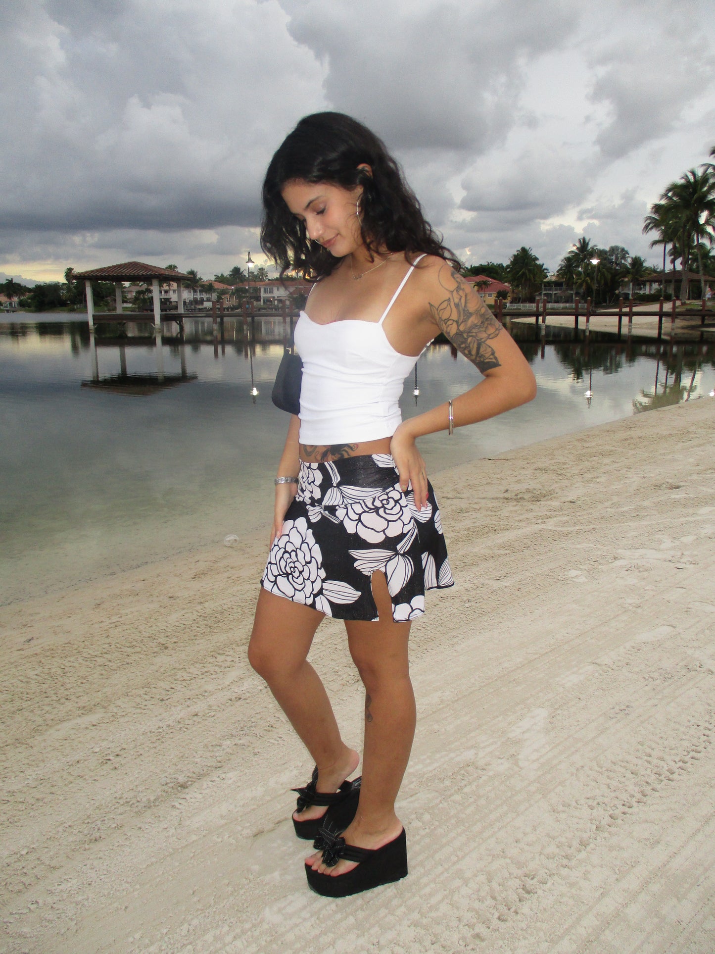 Reworked black/White floral skirt