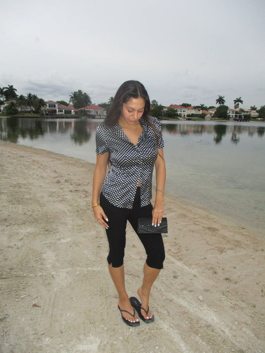 Vintage navy polka dot top