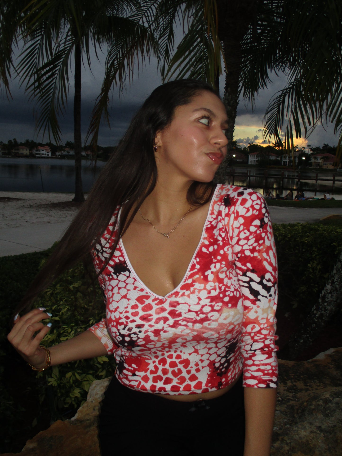 Reworked colorful animal print long sleeve top